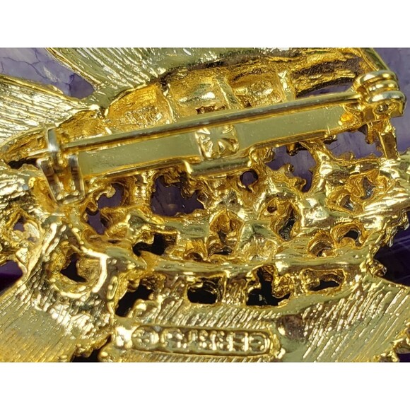 Vintage Signed Gerry's Gold Tone Pearl Aqua Blue Crystal Rhinetsone Leaf Brooch - Picture 9 of 14